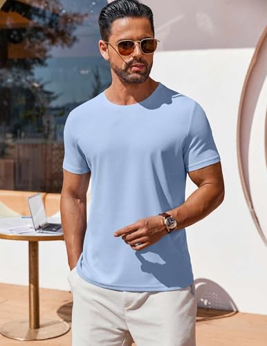 COOFANDY Men's Short Sleeve Tshirts Basic Casual Tees Classic Athletic Gym Work Tshirts Light Blue - Image 2