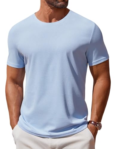 COOFANDY Men's Short Sleeve Tshirts Basic Casual Tees Classic Athletic Gym Work Tshirts Light Blue - Image 1