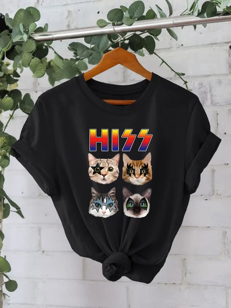 Pure Cotton T-Shirt Summer Short Sleeve Round Neck American Cat Pattern Printed T-Shirt Female Factory - Image 3