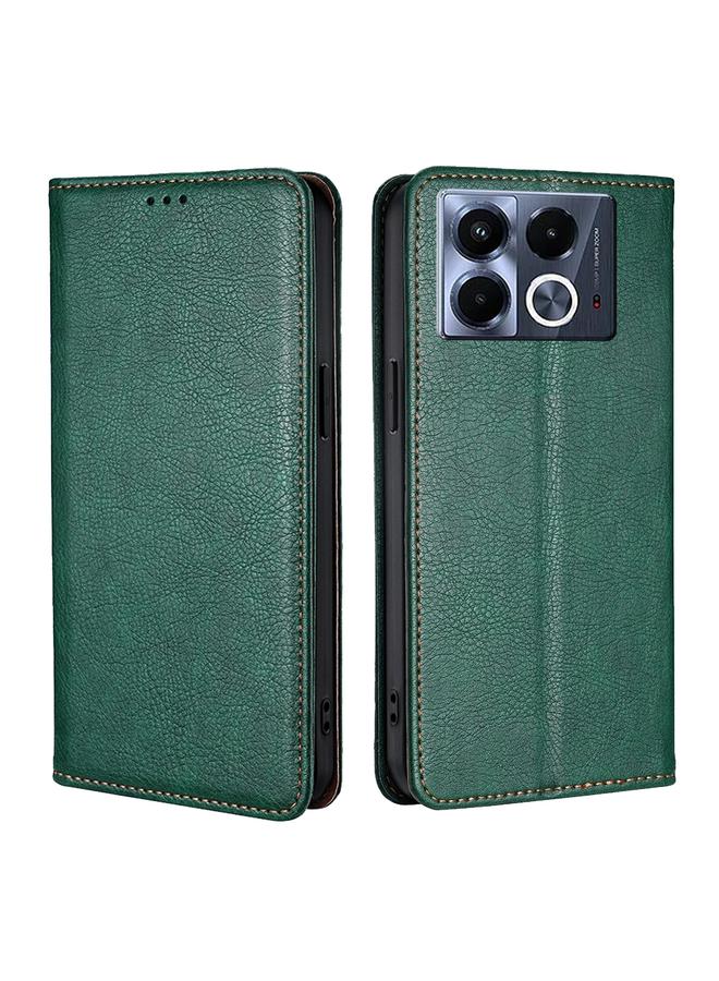 زبون جراب لهاتف Infinix Note 40 5G، جراب هاتف من الجلد المغناطيسي بلون سادة لامع وزيتي - Image 1