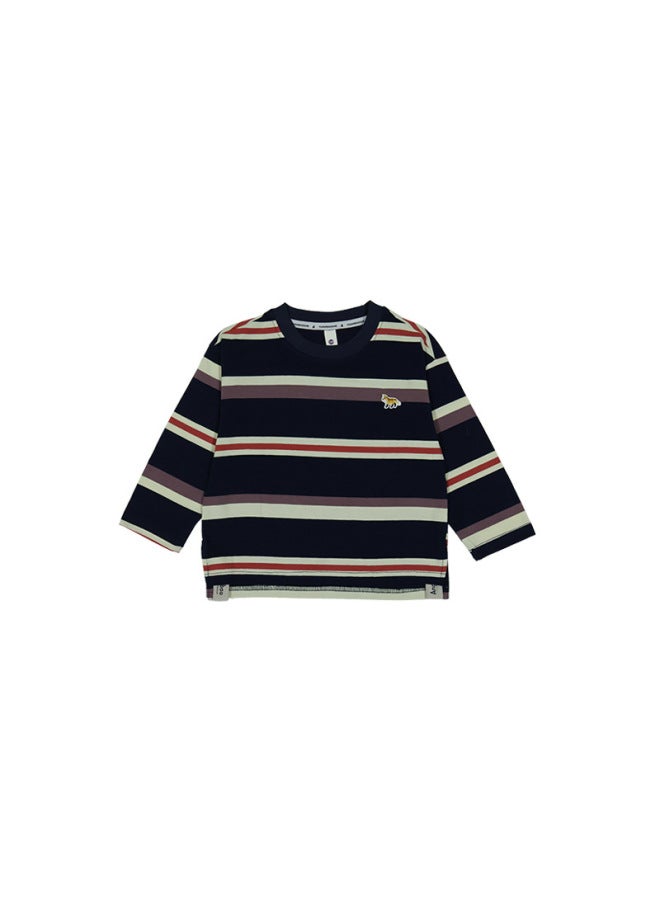 Parent-child Matching Outfits  Spring New Children's Classic Striped Long-sleeve T-shirt Boys And Girls Slit Design Cotton Top