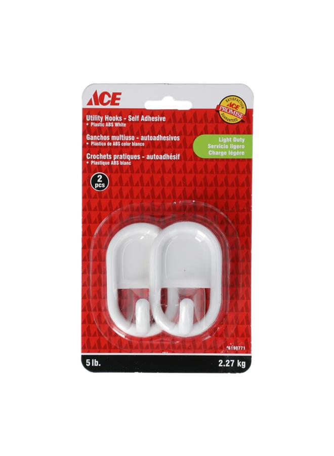 ACE 2-Piece Self Adhesive Heavy-Duty Plastic Utility Hook White 2.27kg TSRP - 20 