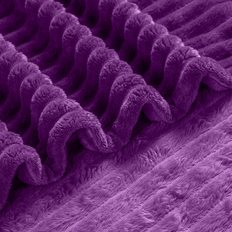 Bnuitland Bnuitland Dark Purple Flannel Throw with Storage Pouch 300GSM Super Soft Fleece Stripe Pattern Sofa Blanket for Babys and Kids  Lightweight Cozy Bed Throw for Home Decor All Season  - Image 5