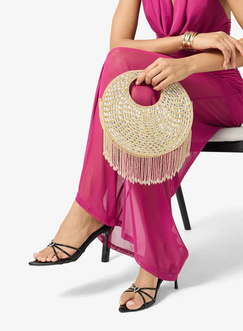 Embroidered Beaded Rhinestone Clutch