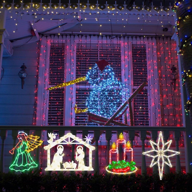 TRWYMZ 16" Christmas Window Silhouette Lights - 6 Pack Colour Lighted Bell, Angel, Candle, Nativity, Bethlehem Star, Reindeer for Holiday Indoor and Outdoor Wall Door Window Decorate - Image 3