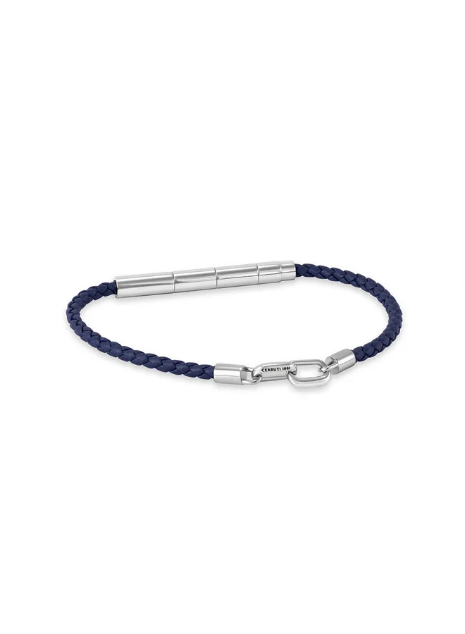 Saverio Center Motif Blue Leather Bracelet for Men