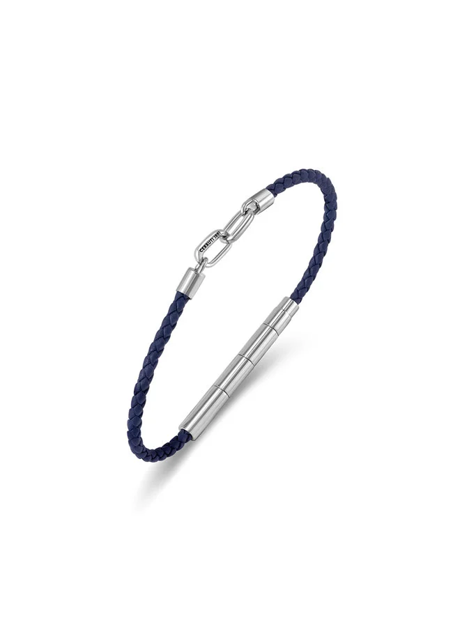 CERRUTI 1881 Saverio Center Motif Blue Leather Bracelet for Men