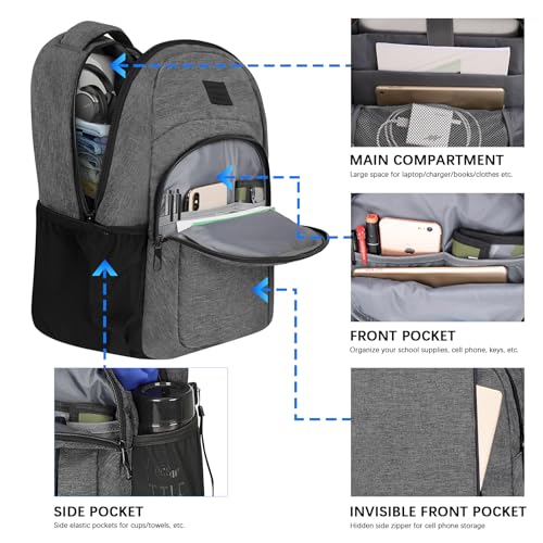 LARIPOP Carry On Backpack for Airplane 156 Inch Laptop Backpack with USB Charging Port Water Resistant Business Travel Backpack Lightweight College School Bookbag Anti Theft for Men Women Grey - Image 3