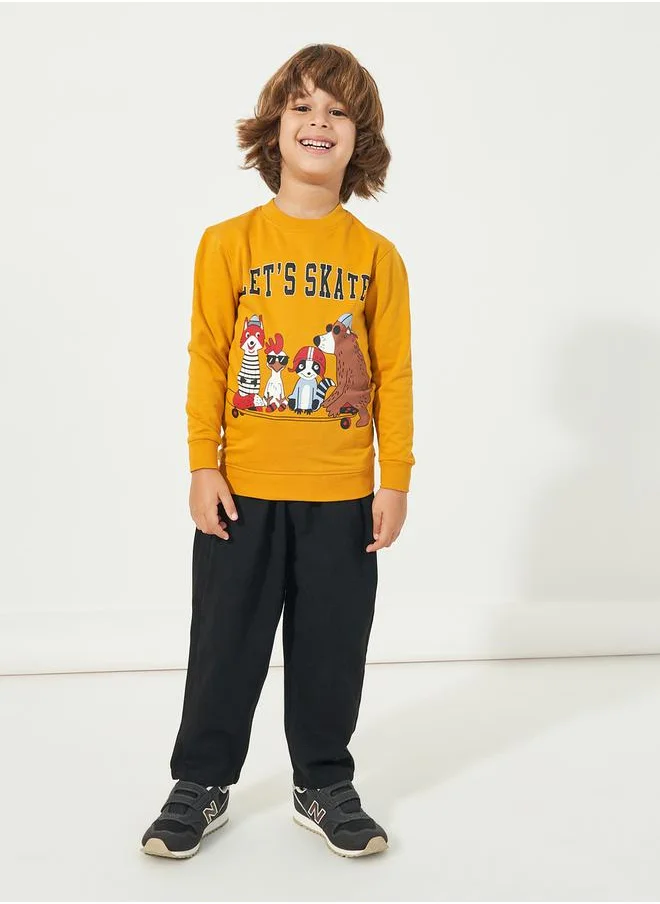 Styli Smile Print Pocket Back Elasticated Hem Joggers