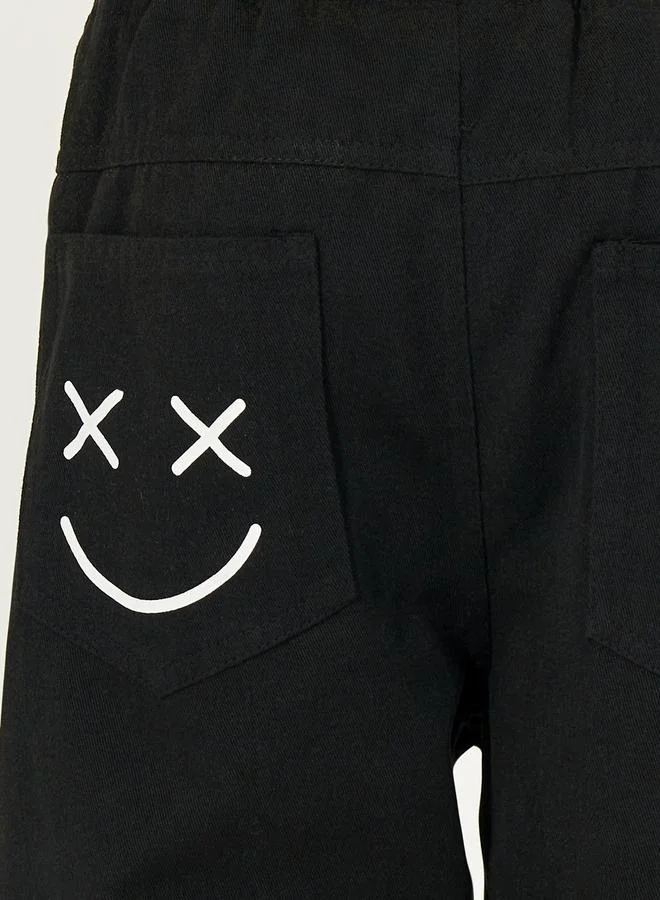 Styli Smile Print Pocket Back Elasticated Hem Joggers