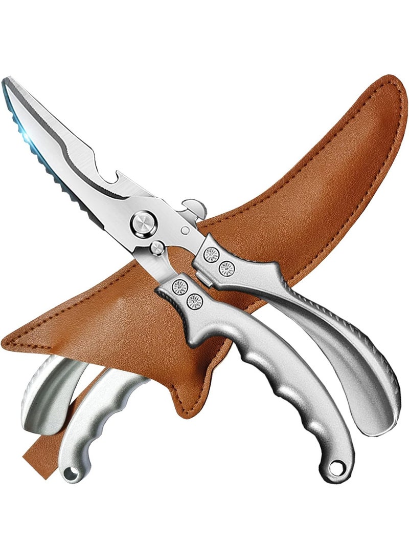 Kitchen Scissors, Poultry Shears, Upgraded Meat Scissors Heavy Duty Professional Food Scissors with Anti-Slip Handle & Safety Lock & Sheath for Meat, Bone, Poultry, Fish, Seafood (Silver) - Image 1
