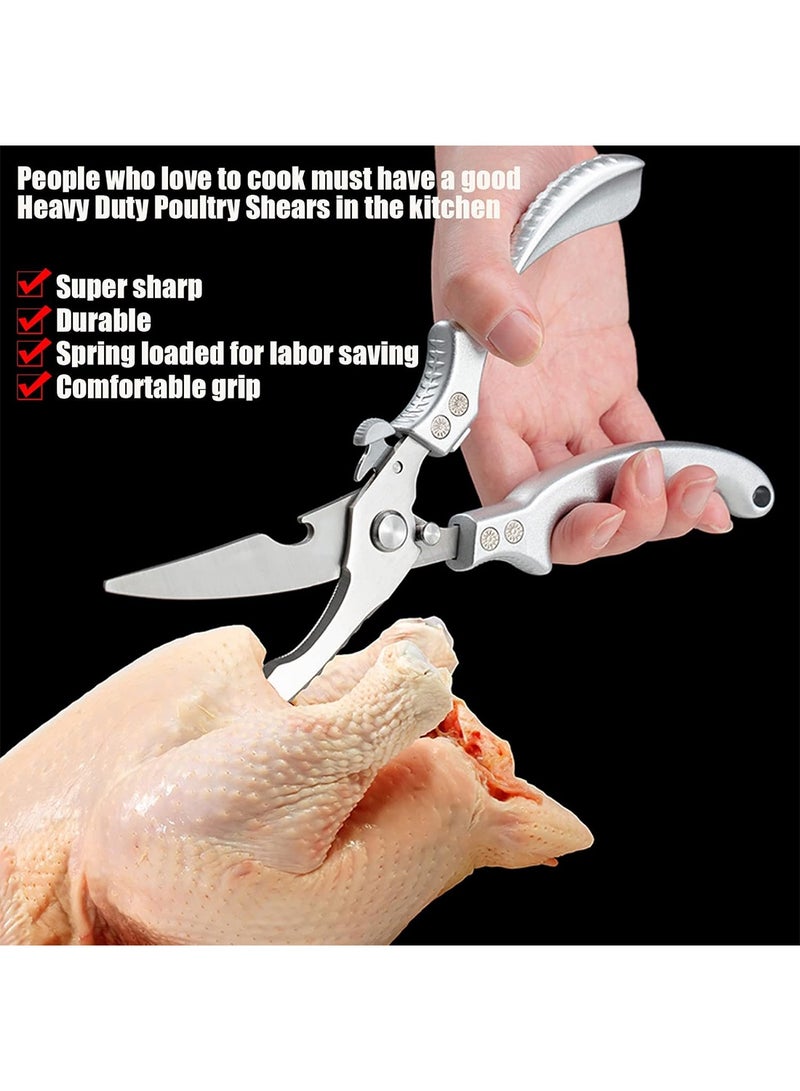 Kitchen Scissors, Poultry Shears, Upgraded Meat Scissors Heavy Duty Professional Food Scissors with Anti-Slip Handle & Safety Lock & Sheath for Meat, Bone, Poultry, Fish, Seafood (Silver) - Image 2