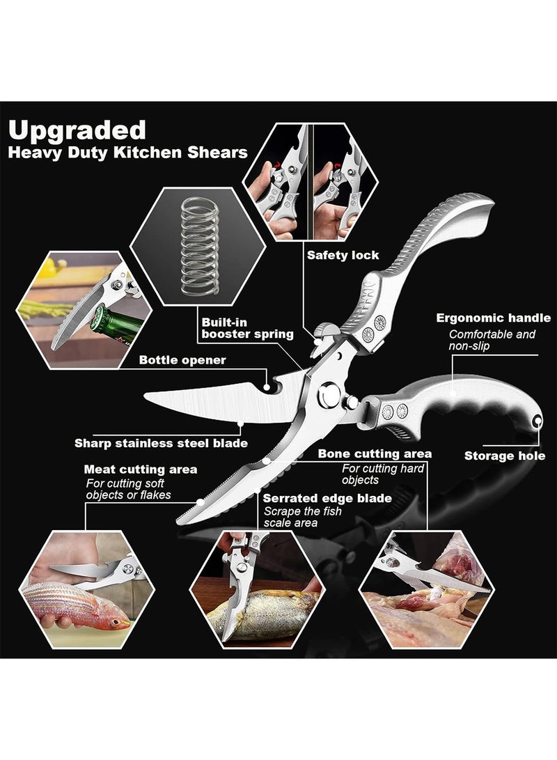 Kitchen Scissors, Poultry Shears, Upgraded Meat Scissors Heavy Duty Professional Food Scissors with Anti-Slip Handle & Safety Lock & Sheath for Meat, Bone, Poultry, Fish, Seafood (Silver) - Image 3