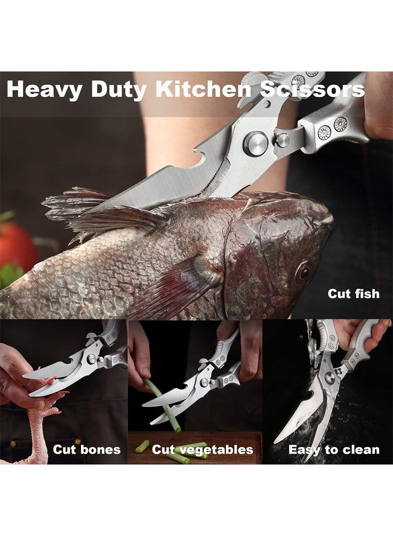 Kitchen Scissors, Poultry Shears, Upgraded Meat Scissors Heavy Duty Professional Food Scissors with Anti-Slip Handle & Safety Lock & Sheath for Meat, Bone, Poultry, Fish, Seafood (Silver) - Image 5