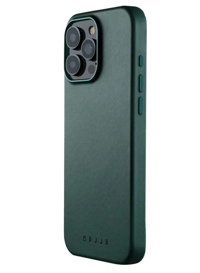 Mujjo Leather Phone Case iPhone 16 Pro Max - MagSafe Compatible - Premium European Leather - Enhanced Phone & Camera Lens Protection - Crafted with Recycled Material - Slim Profile -Livid Green