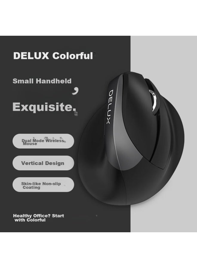Delux M618minidb Ergonomic Mouse, Vertical Mouse, Wireless Bluetooth Dual-mode Mouse For Laptop Office, Battery-powered Version, Black - Image 1
