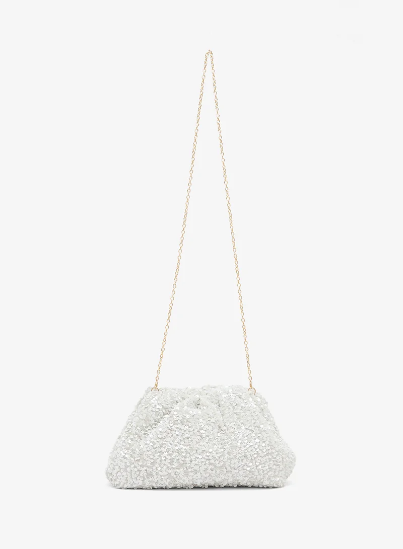 Glamorous CREAM Embellished Sequin Pillow Clutch for Women | Best Price UAE