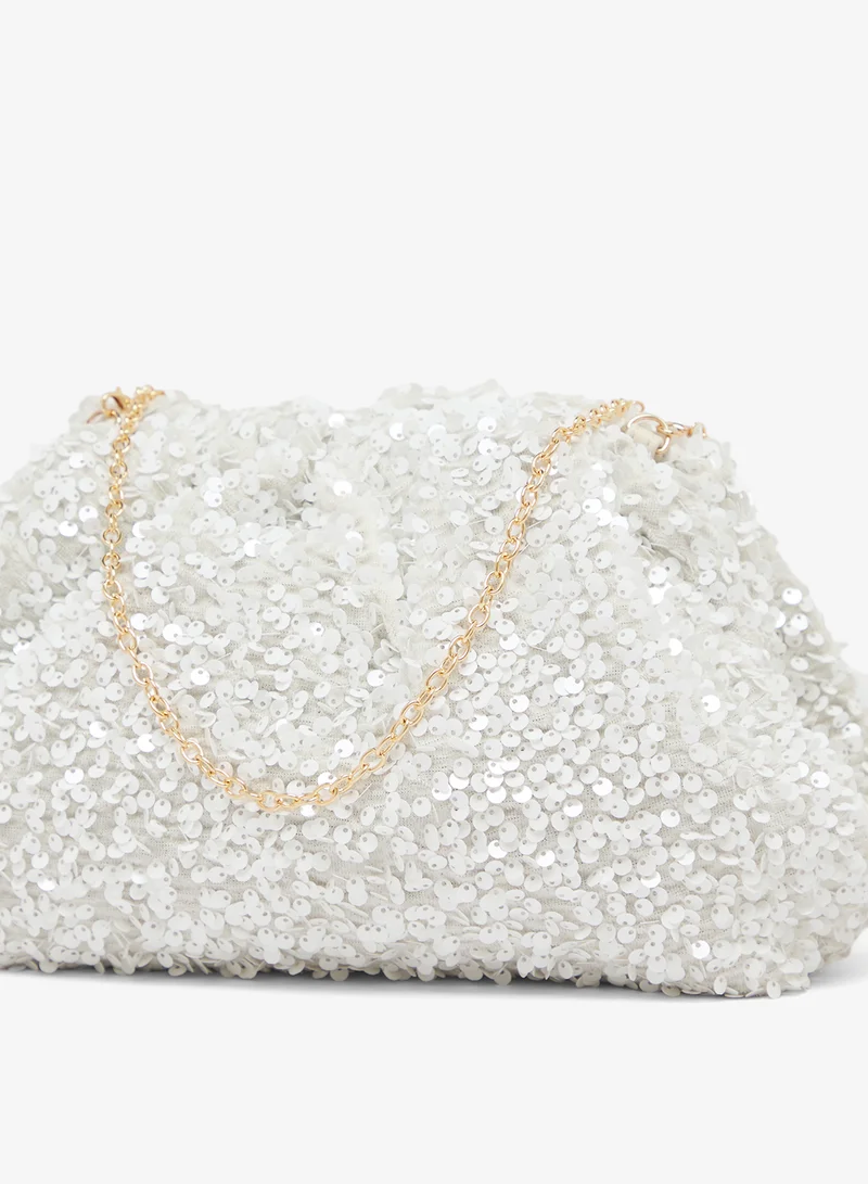 Glamorous CREAM Embellished Sequin Pillow Clutch for Women | Best Price UAE