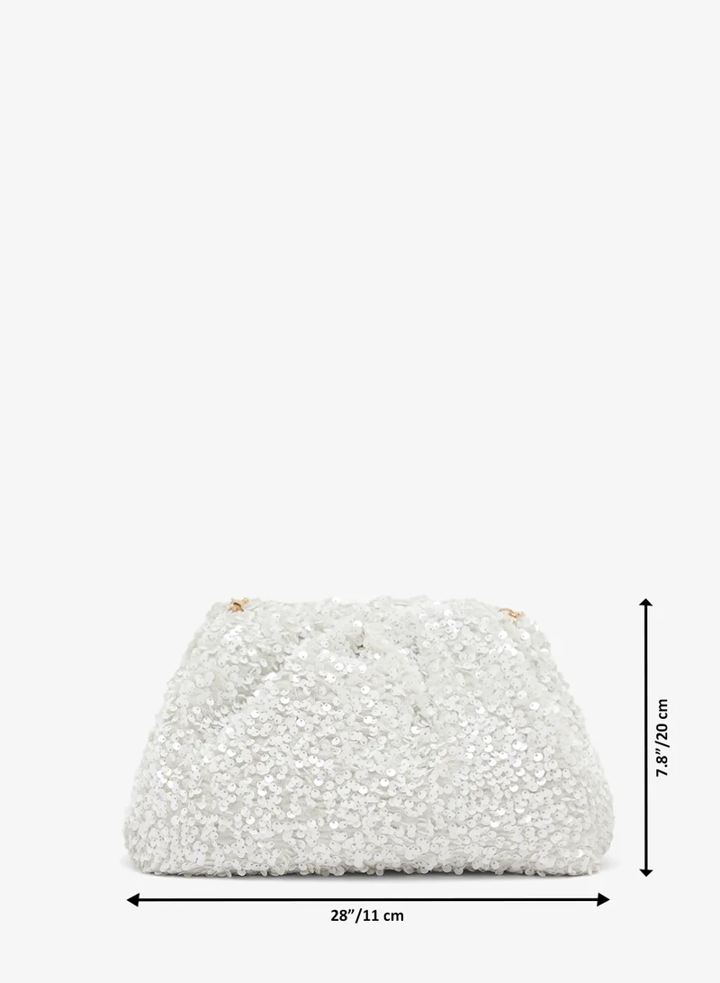 Glamorous CREAM Embellished Sequin Pillow Clutch for Women | Best Price UAE
