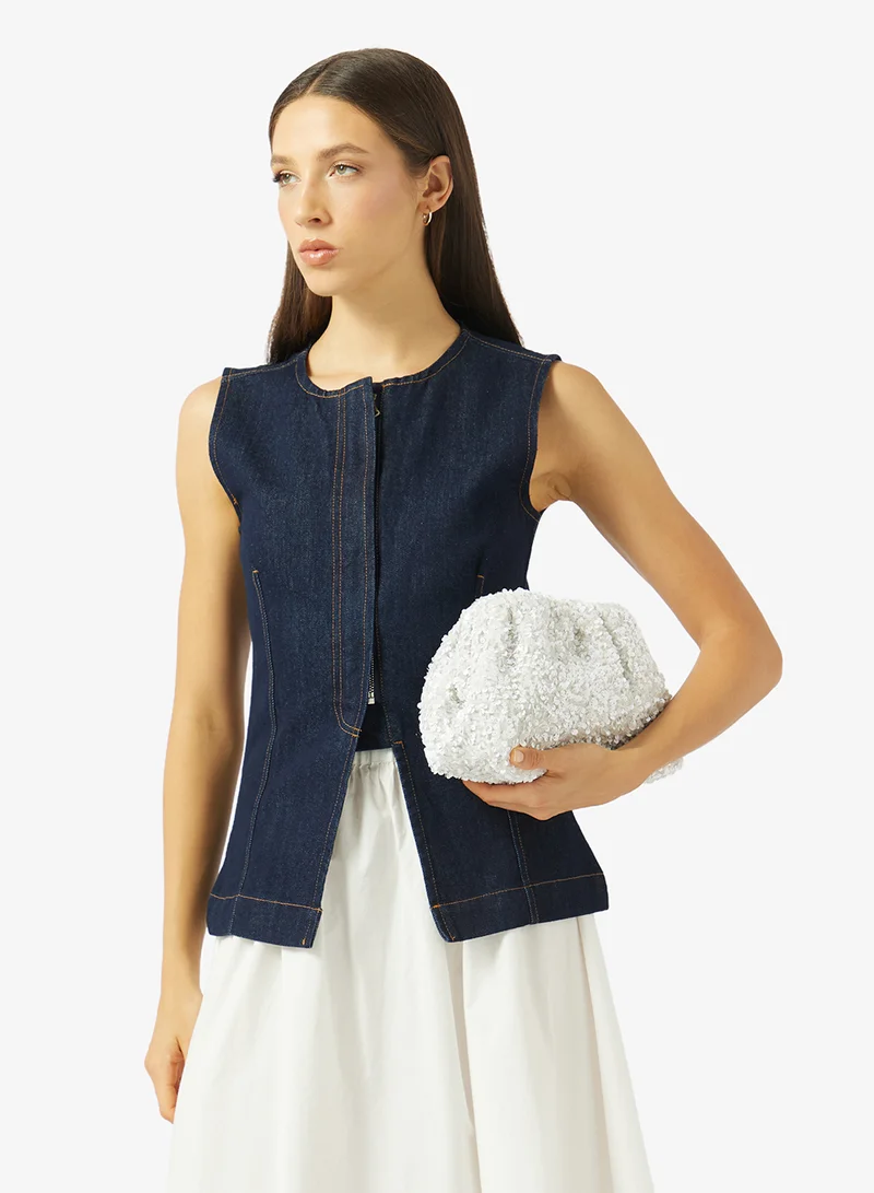 Glamorous CREAM Embellished Sequin Pillow Clutch for Women | Best Price UAE