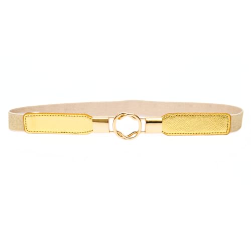 REDHORNS Elastic Fabric Waist Belt for Women Dresses Elegant Design Stretchy Slim Ladies Belt Saree Girls Jeans - Free Size (LD37-ALL) (Free Size- Gold) - Image 1