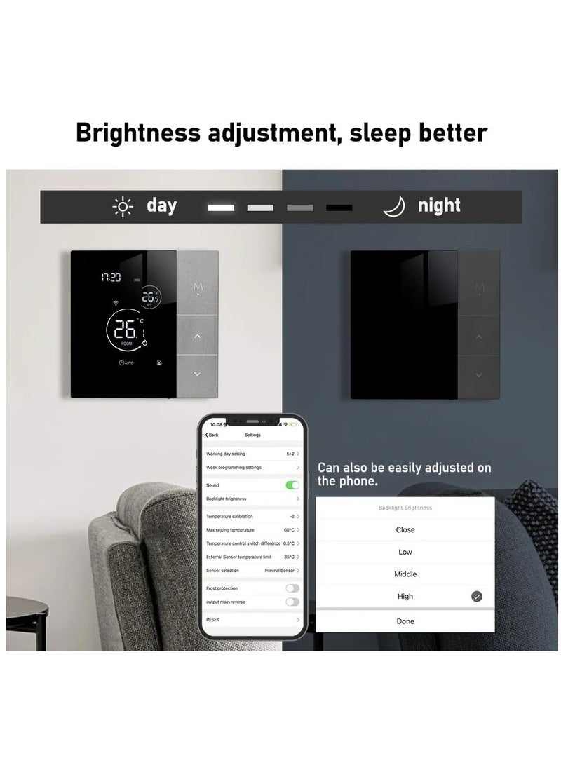 Smart Tuya WiFi Thermostat Voice Control Digital Programmable LCD Display Touchscreen Underfloor Heating Temperature Controller Digital Intelligent Wall Thermostat for Electric Heating Compatible  - Image 5