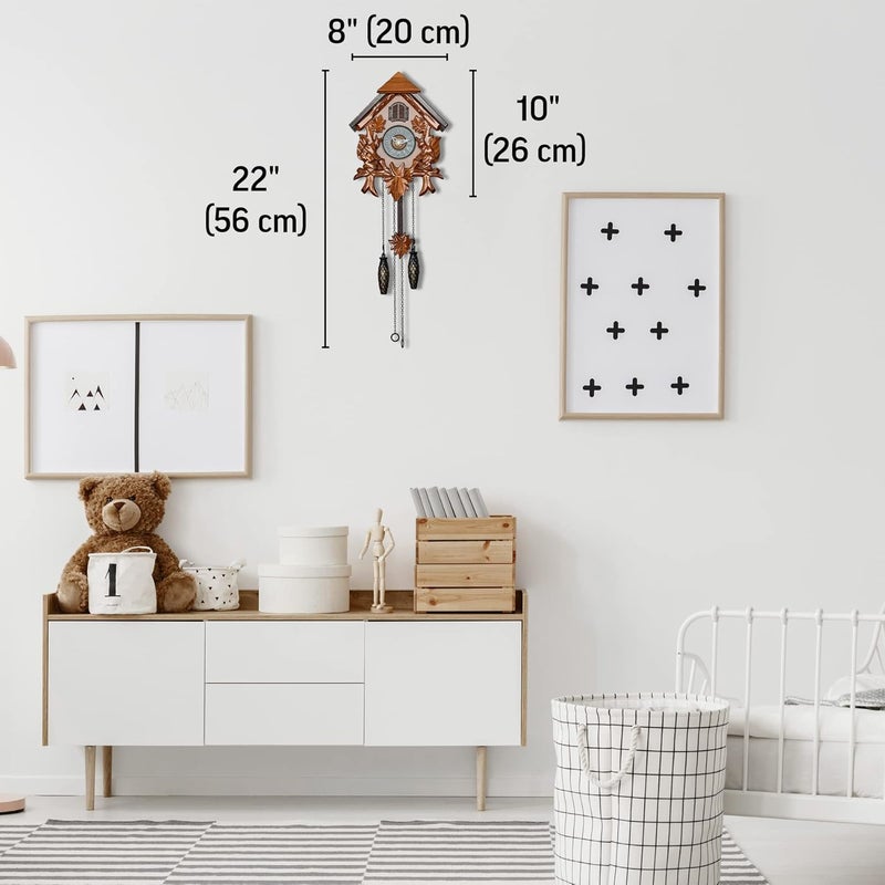 TIMEGEAR Cuckoo Wall Clock with Night Mode in Traditional German Style with Carved Squirrels (Cherry) - Image 3
