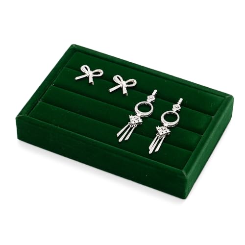 Oirlv 3 Slots Velvet Small Ring Organizer Earrings Trays Showcase Display Storage Insert Holder for Jewelry Box, Drawer, Dresser(Green,M) - Image 1