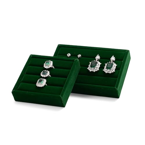 Oirlv 3 Slots Velvet Small Ring Organizer Earrings Trays Showcase Display Storage Insert Holder for Jewelry Box, Drawer, Dresser(Green,M) - Image 4