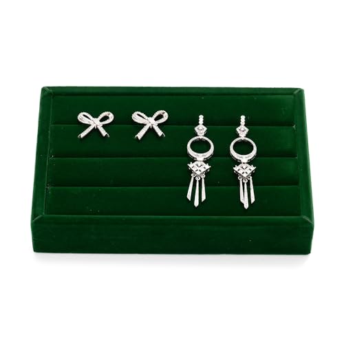 Oirlv 3 Slots Velvet Small Ring Organizer Earrings Trays Showcase Display Storage Insert Holder for Jewelry Box, Drawer, Dresser(Green,M) - Image 5