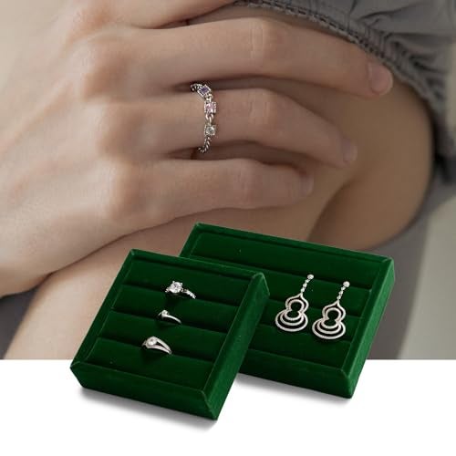 Oirlv 3 Slots Velvet Small Ring Organizer Earrings Trays Showcase Display Storage Insert Holder for Jewelry Box, Drawer, Dresser(Green,M) - Image 3