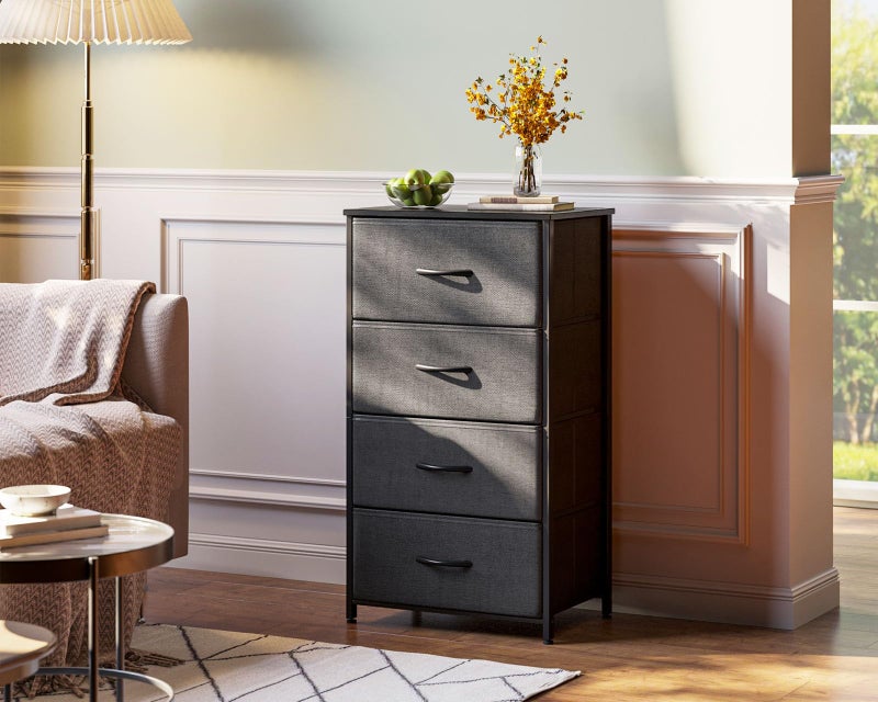 AODK Dresser for Bedroom with 4 Storage Drawers, Small Dressers Chest of Drawers Fabric Dressers with Sturdy Steel Frame, Dresser for Closet with Wood Top, Dark Grey - Image 2