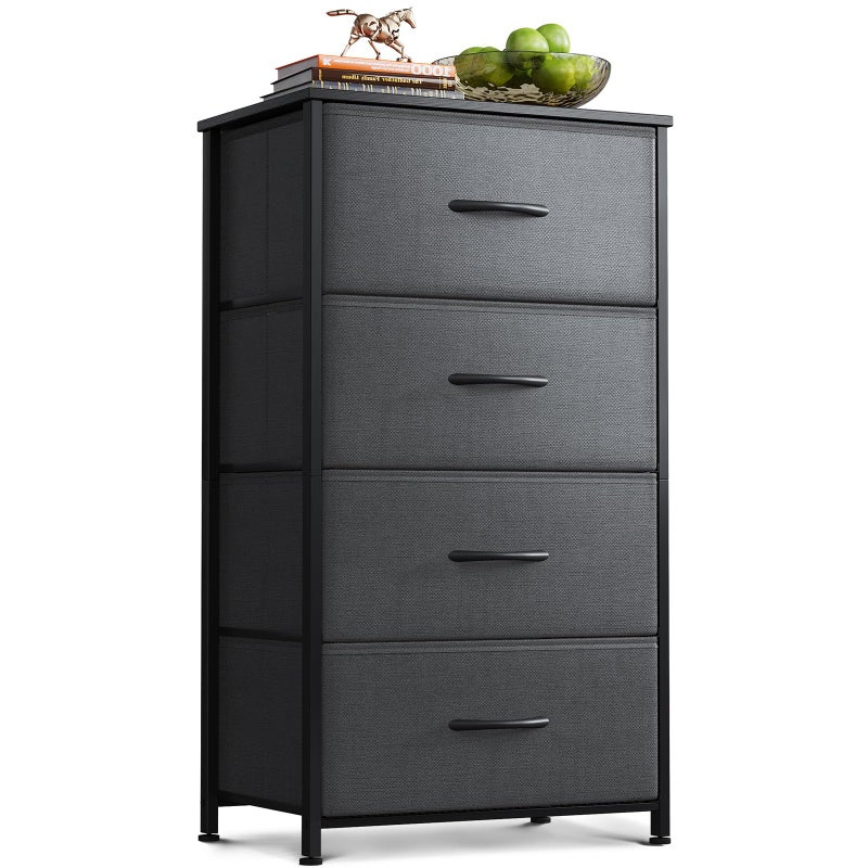 AODK Dresser for Bedroom with 4 Storage Drawers, Small Dressers Chest of Drawers Fabric Dressers with Sturdy Steel Frame, Dresser for Closet with Wood Top, Dark Grey - Image 1