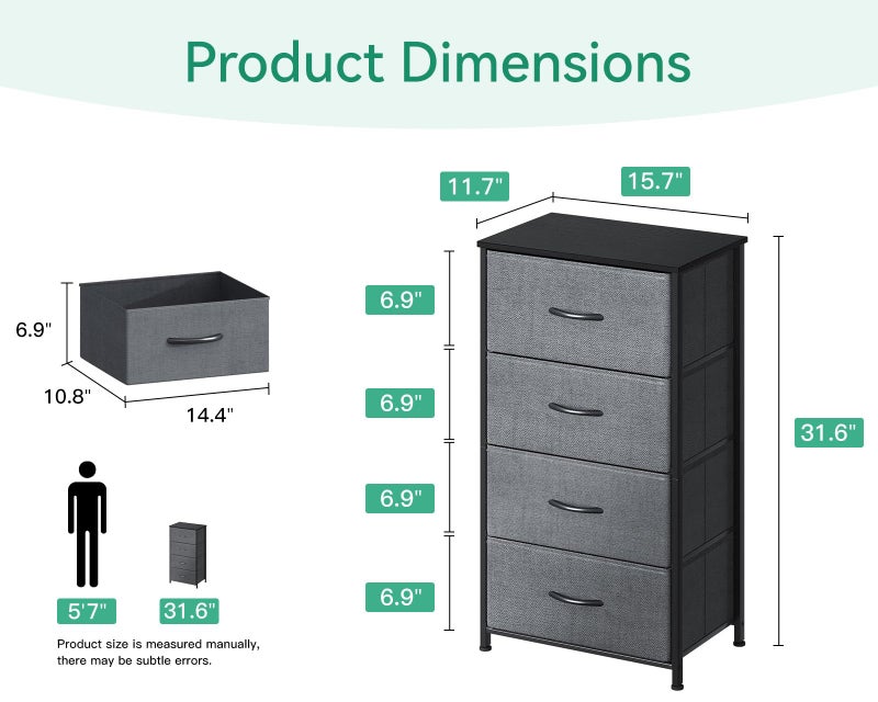 AODK Dresser for Bedroom with 4 Storage Drawers, Small Dressers Chest of Drawers Fabric Dressers with Sturdy Steel Frame, Dresser for Closet with Wood Top, Dark Grey - Image 3