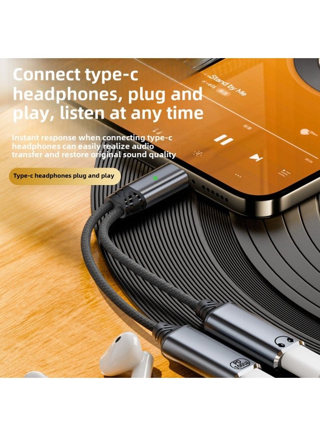 Type-c To C- Port Earphone With Power Supply Short Line Supports Mobile Phone Tablet Computer To Charge PD100w While Listening To Songs-Color:C To 2c Female Headphone Short Cable White  - Image 5