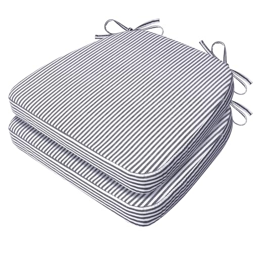 AAAAAcessories DShaped Chair Cushions Featuring Ties and Removable MachineWashable Cover 2 Thick Seat Pads for Kitchen and Dining Rooms 17 x 16 Set of 4 Pinstripe Dark Gray - Image 1