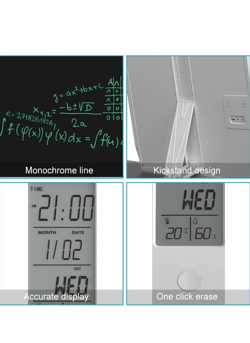 Electronic Desktop Calendar Rechargeable Writing Memo Message Board Notepad with Digital Clock Date Time Week Indoor Temperature Display 9.5inch Drawing Pad for Office Home Business Decor White - Image 3