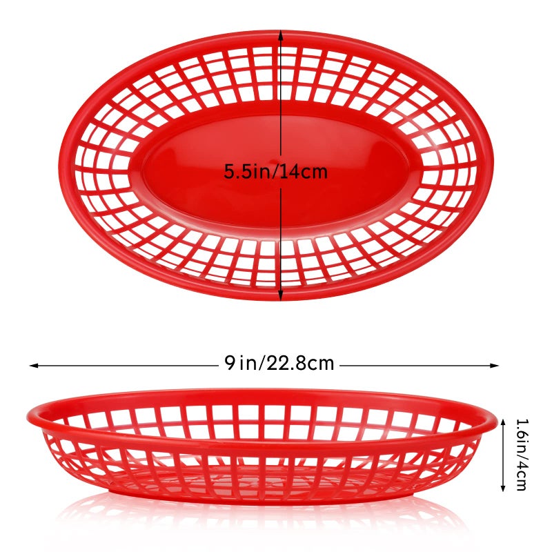 Gothabach 24 Pack Fast Food Baskets  Plastic Fast Food Restaurant Baskets  Bread Fry Baskets Serving Tray For Hot Dogs  Chicken  Burgers  Sandwiches  Fries(Red) - Image 2
