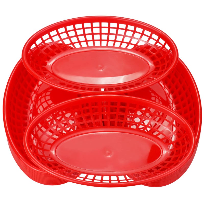 Gothabach 24 Pack Fast Food Baskets  Plastic Fast Food Restaurant Baskets  Bread Fry Baskets Serving Tray For Hot Dogs  Chicken  Burgers  Sandwiches  Fries(Red) - Image 4