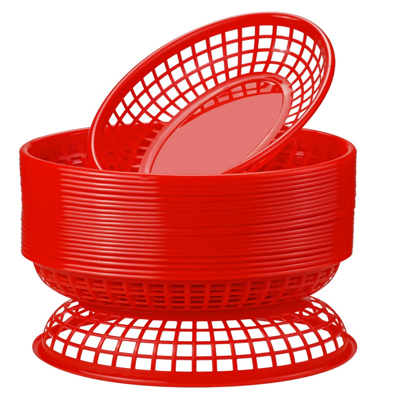 Gothabach 24 Pack Fast Food Baskets  Plastic Fast Food Restaurant Baskets  Bread Fry Baskets Serving Tray For Hot Dogs  Chicken  Burgers  Sandwiches  Fries(Red) - Image 1
