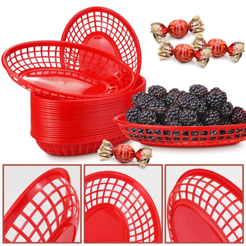 Gothabach 24 Pack Fast Food Baskets  Plastic Fast Food Restaurant Baskets  Bread Fry Baskets Serving Tray For Hot Dogs  Chicken  Burgers  Sandwiches  Fries(Red) - Image 3
