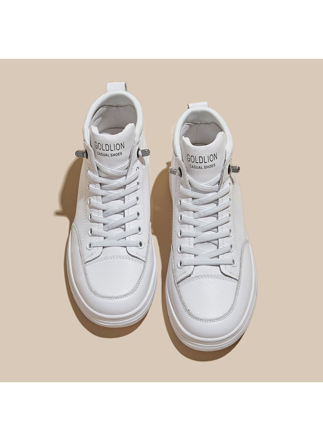 Goldlion Genuine Leather Platform High-top White Sneakers Women 2026 Spring New Lace-free Slip-on Casual Shoes - Image 4