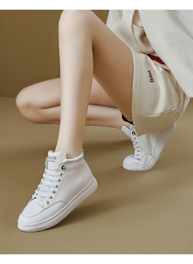 Goldlion Genuine Leather Platform High-top White Sneakers Women 2026 Spring New Lace-free Slip-on Casual Shoes - Image 1