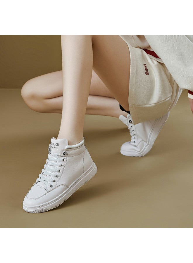 Goldlion Genuine Leather Platform High-top White Sneakers Women 2026 Spring New Lace-free Slip-on Casual Shoes - Image 2