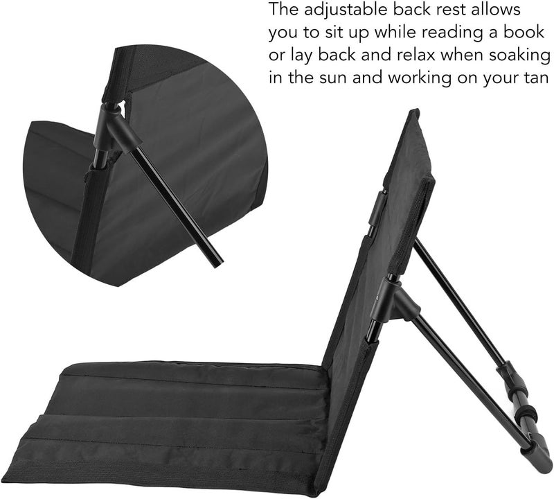 fannay Beach Lounger Chair, 600D Oxford Cloth Folding Beach Lounge Chair Compact Shoulder Strap with Back Support for Outdoor Activities (Black) - Image 5