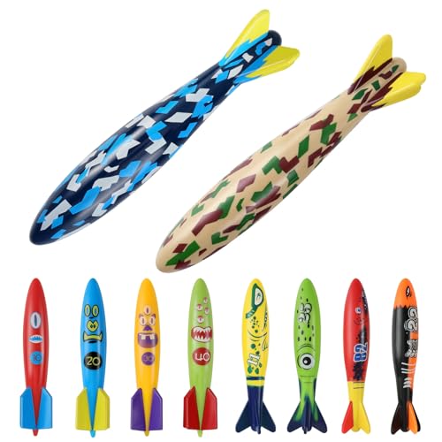 MoKo Pool Torpedo Toys Diving Set2pc Large 8pc Small Gliding Diving Torpedo Rockets Toys for Kids AdultsFastSinking Pool Torpedos for Swim Training Underwater Games Water Play for Grils Boys - Image 1