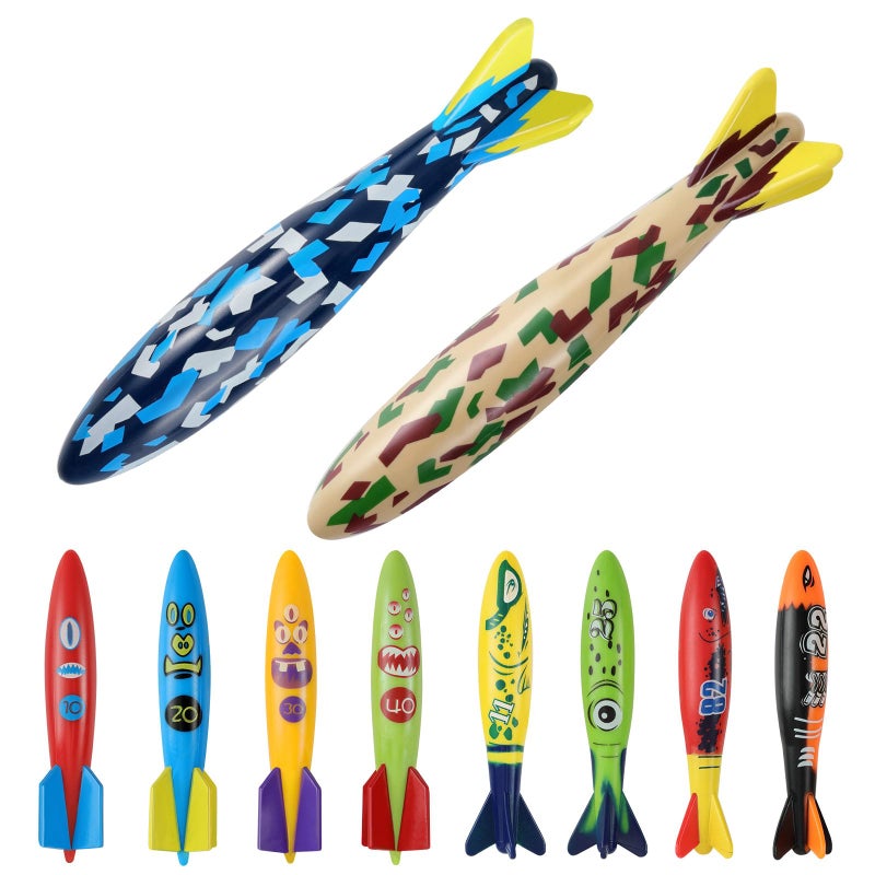 MoKo Pool Torpedo Toys Diving Set2pc Large 8pc Small Gliding Diving Torpedo Rockets Toys for Kids AdultsFastSinking Pool Torpedos for Swim Training Underwater Games Water Play for Grils Boys - Image 3