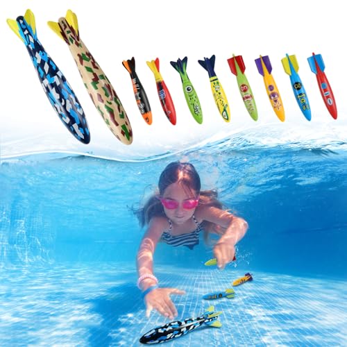 MoKo Pool Torpedo Toys Diving Set2pc Large 8pc Small Gliding Diving Torpedo Rockets Toys for Kids AdultsFastSinking Pool Torpedos for Swim Training Underwater Games Water Play for Grils Boys - Image 5