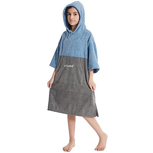 Hiturbo Kids Changing Towel Hoodie: Absorbent Quick Dry Surf Poncho, 3/4 Sleeve Microfiber Bath Towels for Beach Pool (Blue/Gray) - Image 5