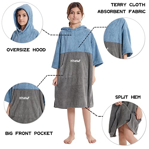 Hiturbo Kids Changing Towel Hoodie: Absorbent Quick Dry Surf Poncho, 3/4 Sleeve Microfiber Bath Towels for Beach Pool (Blue/Gray) - Image 3